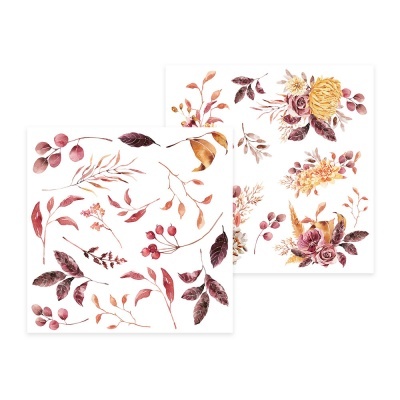 Guardanapos de papel com padrão floral e folhagem em cores outonais