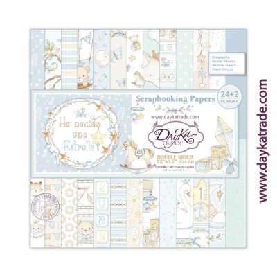 Conjunto scrapbooking papéis infantis com estrelas e ursos