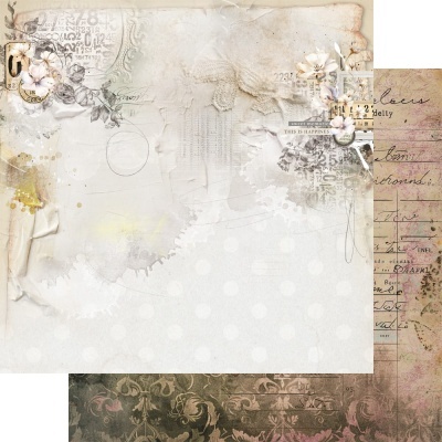 Folha decorativa de scrapbooking com flores, números e textura vintage.
