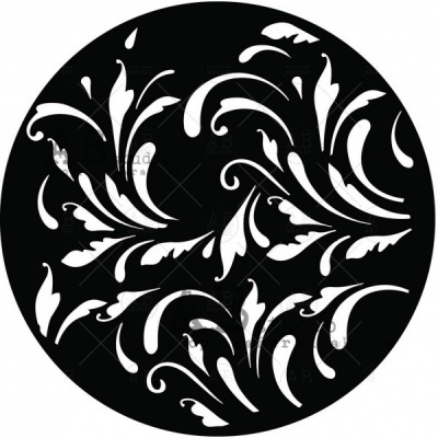 Padrão decorativo circular com folhas e arabescos brancos