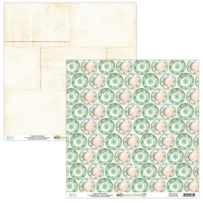 papel decorativo para scrapbooking com padrão de pratos e padrão de tábuas de madeira