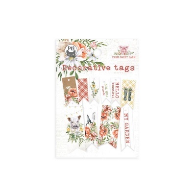 Etiquetas decorativas em papel com temas de natureza e animais em vários padrões