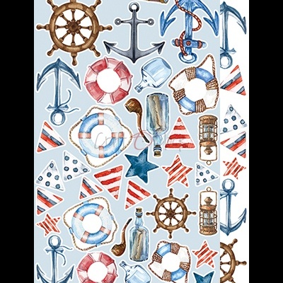 Padrão repetitivo de elementos náuticos coloridos em fundo claro