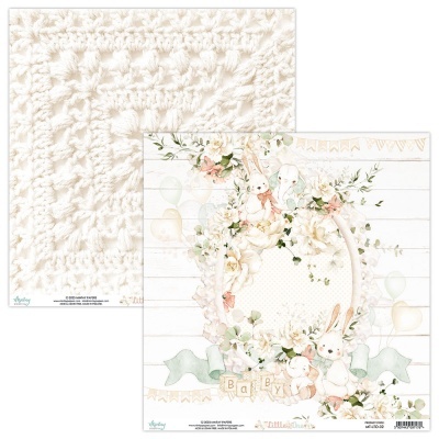 Papel decorativo com coelhos, flores e palavra baby em tons pastel