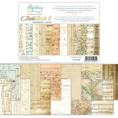 Bloco de papel decorativo com padrões vintage de mapas, partituras e manuscritos antigos, embalado