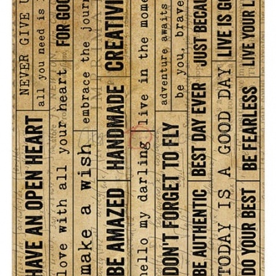 Recortes de cartão com frases motivacionais em tipografia preta sobre fundo castanho envelhecido