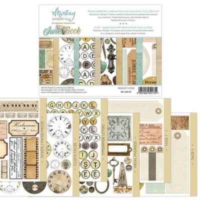 Papéis decorativos vintage com relógios, letras e etiquetas para scrapbook