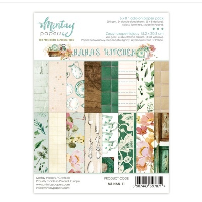 Bloco de papel para scrapbooking com padrões florais e utensílios de cozinha