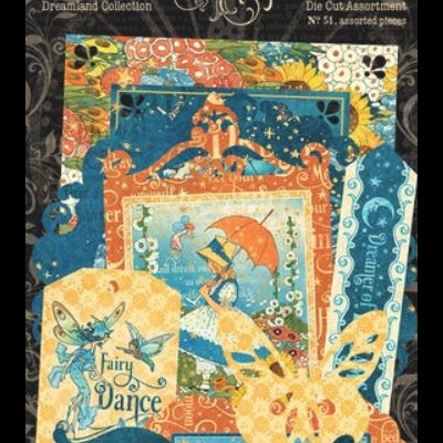Pacote de recortes em papel Dreamland da Graphic 45 com tema de fadas e padrões coloridos