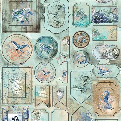 Formas de papel recortado com motivos oceânicos e marinhos em cartão