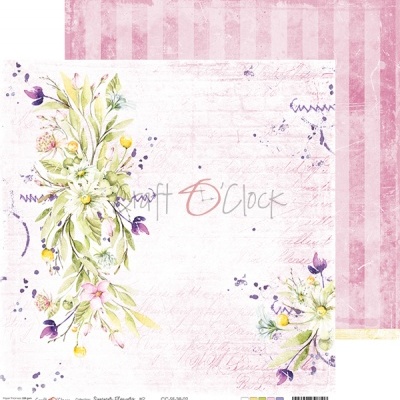 Papel decorativo para scrapbook com flores e riscas cor de rosa