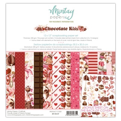 Conjunto de papel para scrapbook 'Chocolate Kiss' com estampas de chocolate e confeitaria
