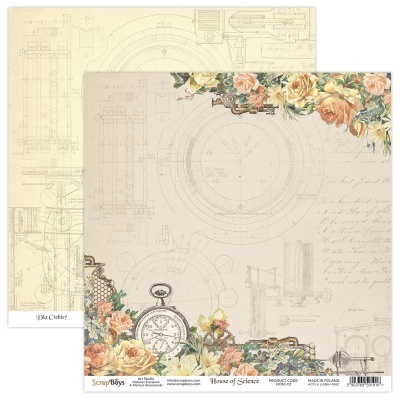 Papel decorativo com desenhos técnicos e flores em tons creme e bege