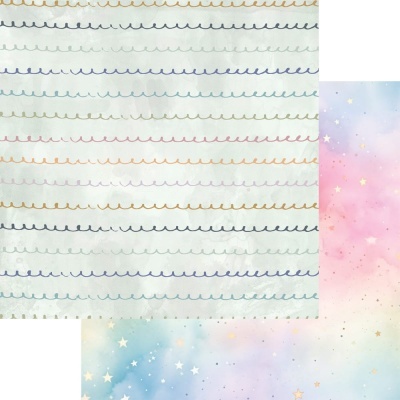 Papel decorativo com linhas ondulantes coloridas e papel decorativo com fundo colorido e estrelas