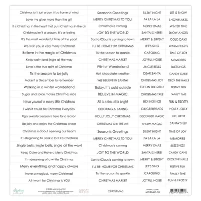 Bloco de calendário com várias frases natalícias em inglês sobre fundo branco