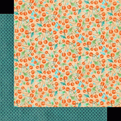 Tecidos com padrão de cerejas e padrão de escamas azul turquesa