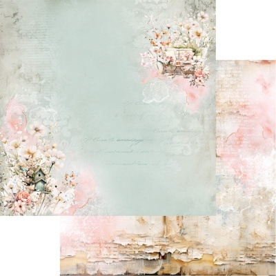 Papel de parede decorativo floral vintage em tons pastel com flores e pássaros