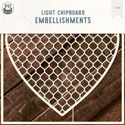 Elemento decorativo em chipboard com padrão geométrico e fundo de madeira