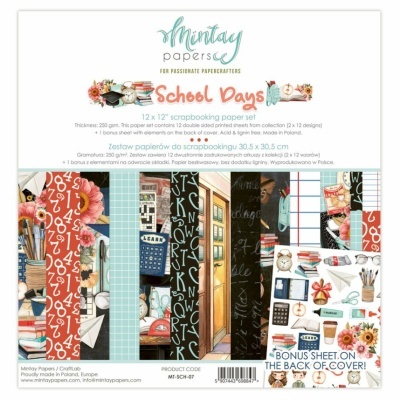 Conjunto de papel scrapbooking Mintay Papers 'School Days' com motivos escolares coloridos