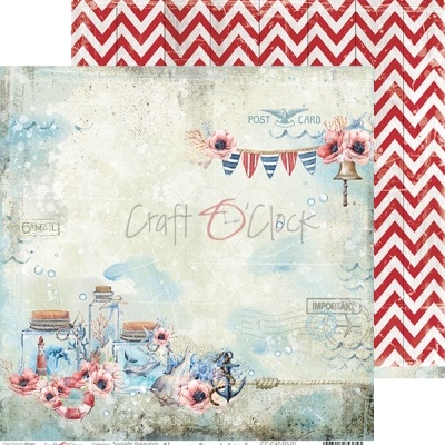 Papel decorativo náutico e floral double-face com padrão chevron vermelho e branco