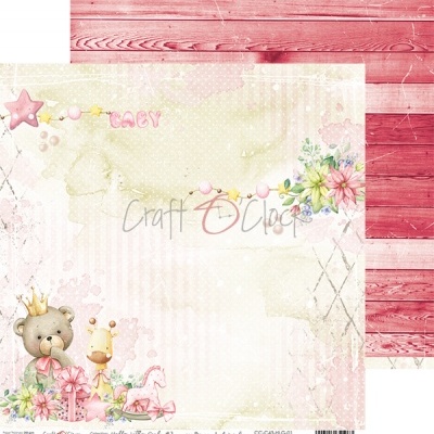 Papel de scrapbook decorativo com tema de bebé e padrão de madeira vermelha