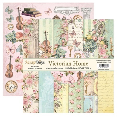 Folhas de papel para scrapbook com estampas vitorianas em tons pastel