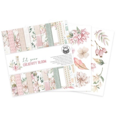 Conjunto de papéis decorativos florais para scrapbook com rótulo Let your CREATIVITY BLOOM
