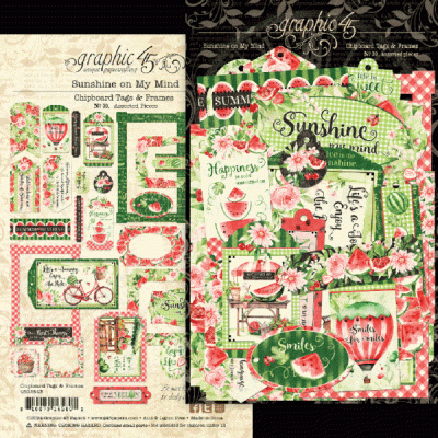 Etiquetas e molduras chipboard com padrões florais e frutas vermelhas e verdes