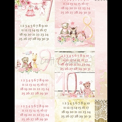 Calendário mensal decorativo com desenhos infantis em tons pastel