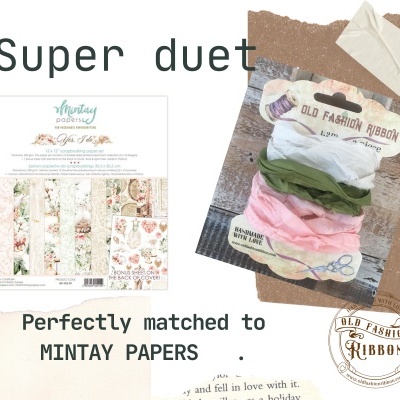 Conjunto de fitas decorativas antigas combinadas com papéis florais da Mintay Papers