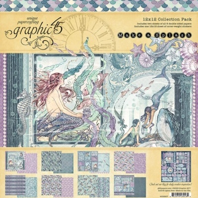 Pack de papéis estampados 12x12 com tema sereias e mar