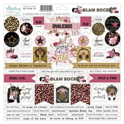 Autocolantes de cartão Glam Rock com temas de leopardo, estrelas e música em rosa, dourado e preto