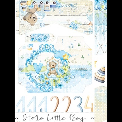 Peças recortadas para álbum com tema ursinho e azul