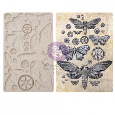 Molde de silicone e relevo texturizado com borboletas e engrenagens