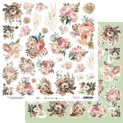 Adesivos decorativos de flores em tons pastel com folhas e flocos secos