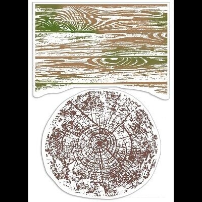 Tapete retangular com padrão de madeira envelhecida e tapete redondo com padrão de tronco de árvore