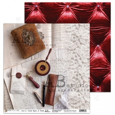 Papel scrapbook dupla face com padrões vintage e vermelho estofado