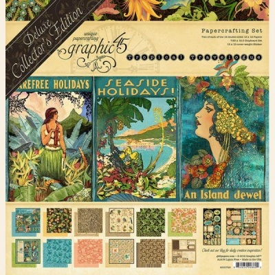Conjunto de papercrafting Deluxe Collector's Edition da Graphic 45 com temas tropicais coloridos