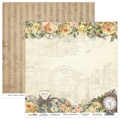 Papel scrapbooking vintage com flores, engrenagens e relógio