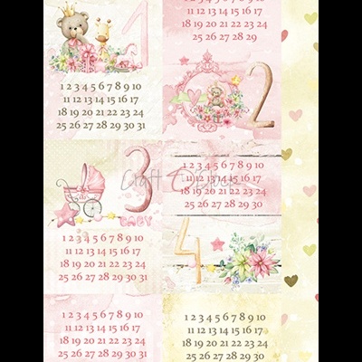 Calendário decorativo com números e ilustrações infantis em tons pastel