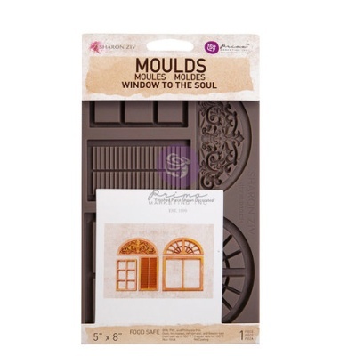 Moldes de plástico para formas de janelas decorativas com embalagem e rótulo.