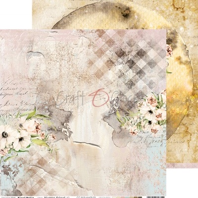 Folha dupla-face de papel para scrapbook com flores, padrão xadrez e textura envelhecida