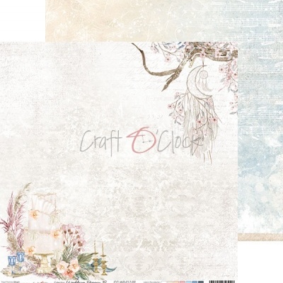 Papel decorativo para artesanato com flores, velas e penas pastel