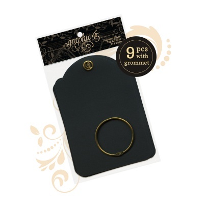 Pacote de etiquetas pretas de cartão com argola dourada em embalagem