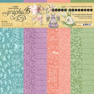 Pack de papel Graphic 45 para scrapbook com padrões florais e texto decorativo em várias cores