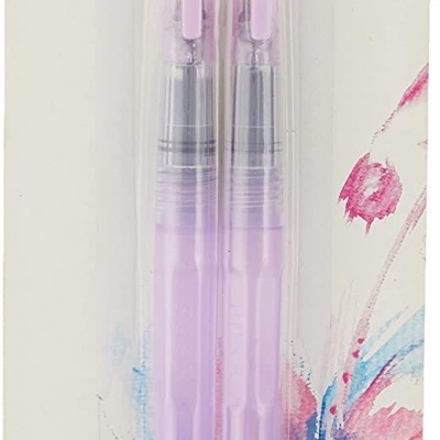 Duas canetas pincel lilás para aguarela em embalagem decorada com flores em aquarela