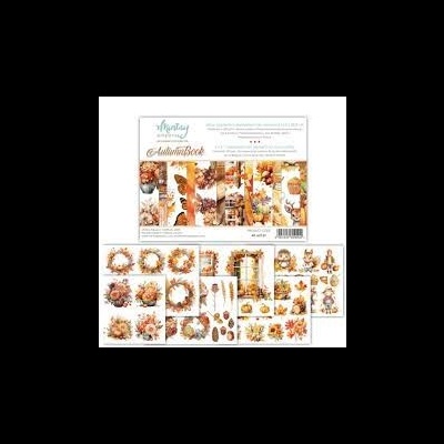 Folhas de scrapbook tema outono com folhas, esquilos e abóboras em tons quentes