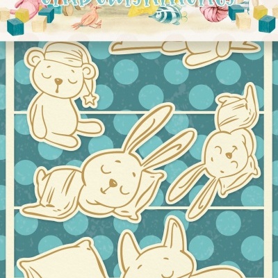 Embellishments de chipboard claro com figuras de animais a dormir