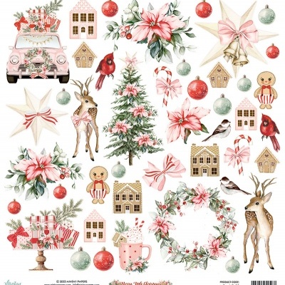 Ilustrações natalícias várias em tom pastel com elementos festivos e de inverno