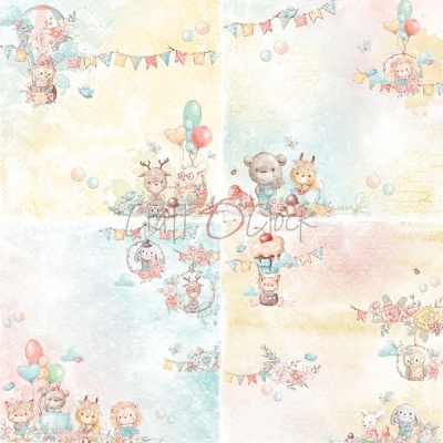 Papel de parede infantil com animais fofos, balões e flores coloridas